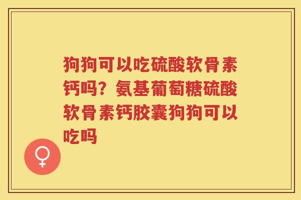 狗狗可以吃硫酸软骨素钙吗？氨基葡萄糖硫酸软骨素钙胶囊狗狗可以吃吗