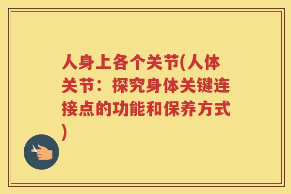 人身上各个关节(人体关节：探究身体关键连接点的功能和保养方式)