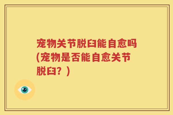 宠物关节脱臼能自愈吗(宠物是否能自愈关节脱臼?) 宠物关节脱臼能自愈吗(宠物是否能自愈关节脱臼?)