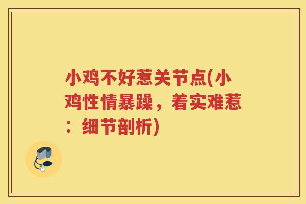 小鸡不好惹关节点(小鸡性情暴躁,着实难惹:细节剖析) 小鸡不好惹关节点(小鸡性情暴躁,着实难惹:细节剖析)