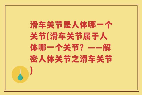 滑车关节是人体哪一个关节(滑车关节属于人体哪一个关节？——解密人体关节之滑车关节)