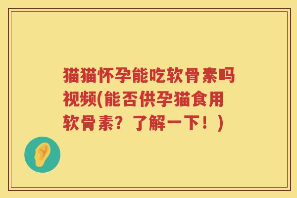 猫猫怀孕能吃软骨素吗视频(能否供孕猫食用软骨素？了解一下！)