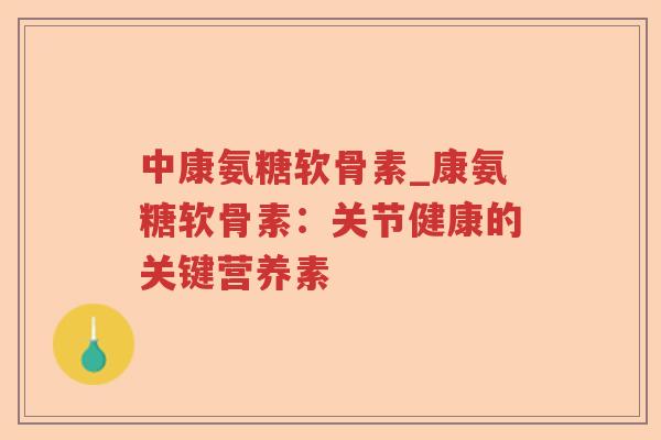 中康氨糖软骨素_康氨糖软骨素:关节健康的关键营养素 中康氨糖软骨素_康氨糖软骨素:关节健康的关键营养素
