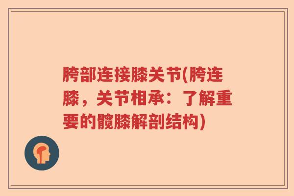胯部连接膝关节(胯连膝,关节相承:了解重要的髋膝解剖结构) 胯部连接膝关节(胯连膝,关节相承:了解重要的髋膝解剖结构)