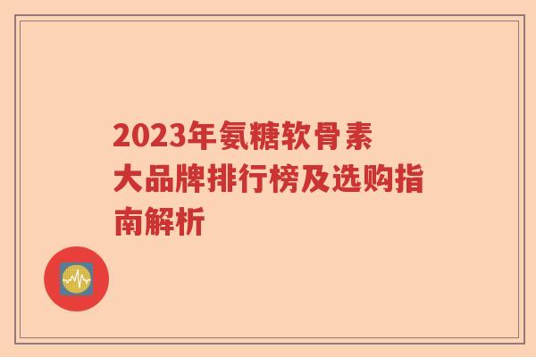 2023年氨糖软骨素大品牌排行榜及选购指南解析 2023年氨糖软骨素大品牌排行榜及选购指南解析