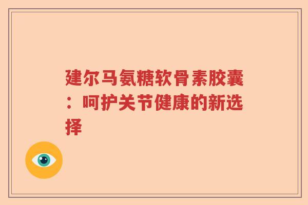 建尔马氨糖软骨素胶囊:呵护关节健康的新选择 建尔马氨糖软骨素胶囊:呵护关节健康的新选择