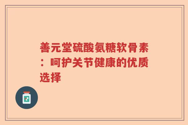 善元堂硫酸氨糖软骨素:呵护关节健康的优质选择 善元堂硫酸氨糖软骨素:呵护关节健康的优质选择