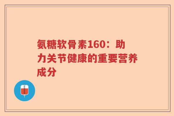 氨糖软骨素160：助力关节健康的重要营养成分